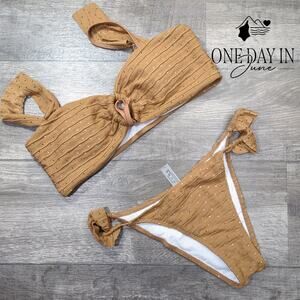 Aleumdr Ruffle Shoulder Banseau Bikini Swimsuit Size L